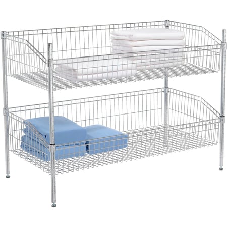 Nexel 2 Shelf, Chrome Basket Wire Shelving Unit, Starter, 48inW x 18inD x 34inH B3124389